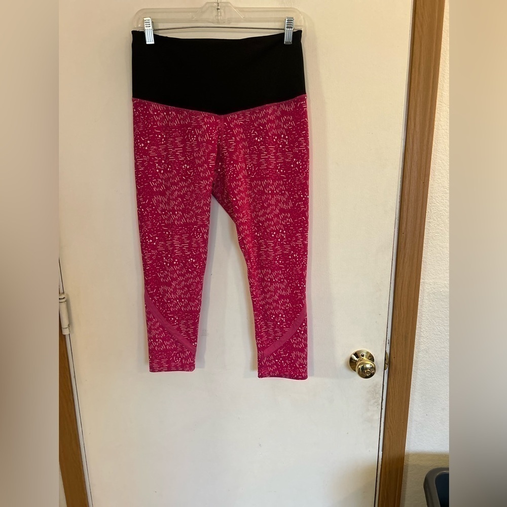 TKO, technical knockout large cropped, pink, white, and black leggings